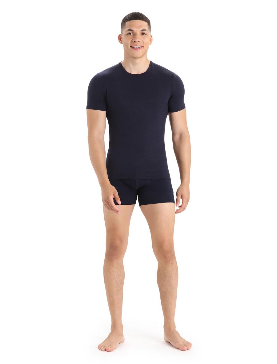 Men's Icebreaker Merino Anatomica Short Sleeve Crewe T-Shirt Underwear Midnight Navy | CA 1646ILHS